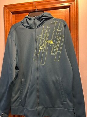 The North Face Teal Zip-Up Hoodie with Neon Yellow Graphic